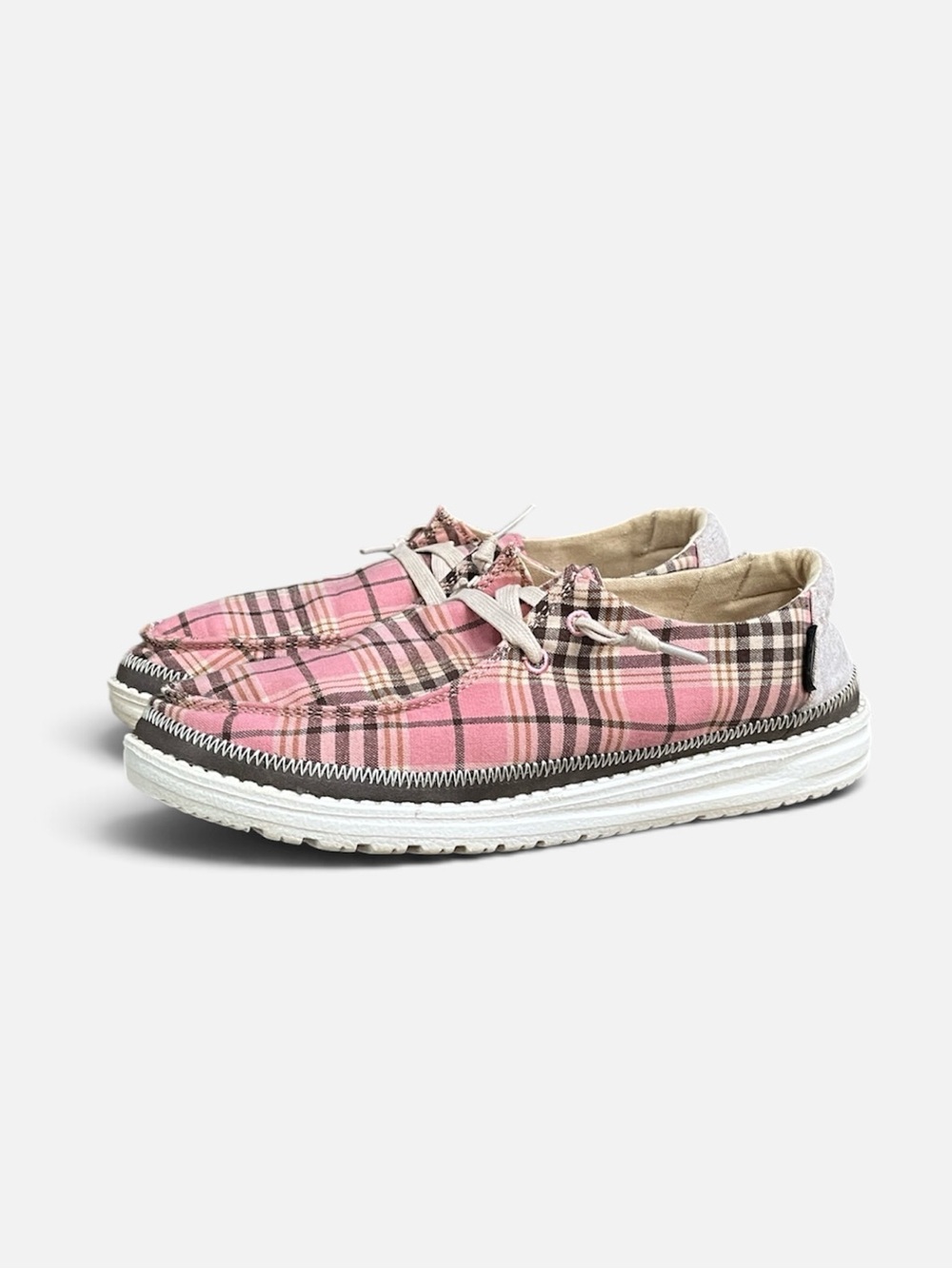 HEY DUDE Wendy Slip-on Shoe in Tartan Azur Pink Women’s Size 8 - Picture 2 of 11